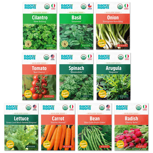 Organic Beginner’s Garden, 10 Variety Pack - Seed Packet Bundle